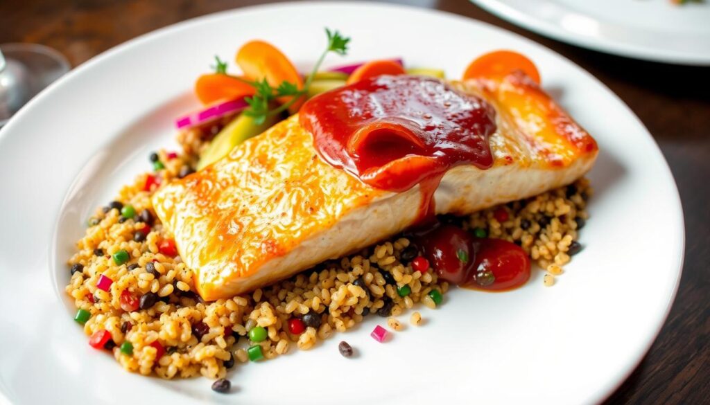 Creamy Baked Salmon with Quinoa and Veggies