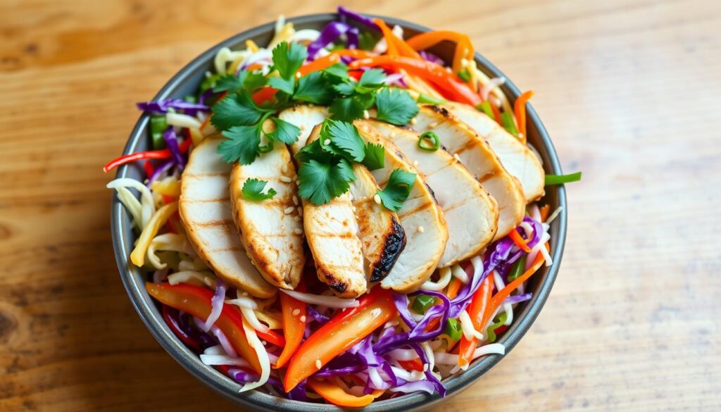 A vibrant bowl of Asian chicken salad